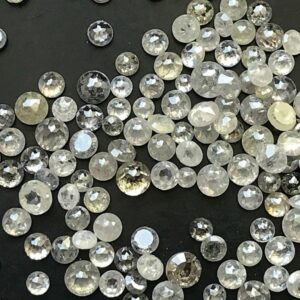 Salt And Pepper Diamond, Conflict Free 3-3.5mm, Round Shape Diamond, Rose Cut Faceted Clear Gray Diamond For Jewelry (5pc To 10 Pc)-puspd39b
