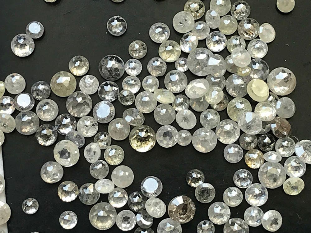 Salt And Pepper Diamond, Conflict Free 3-3.5mm, Round Shape Diamond, Rose Cut Faceted Clear Gray Diamond For Jewelry (5pc To 10 Pc)-puspd39b