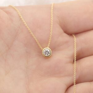 0.20ct Lab Grown Diamond Necklace. 14k Gold Bezel Solitaire Necklace. Dainty Necklace