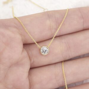 0.35ct Lab Grown Diamond 14k Solid Gold Bezel Solitaire Necklace. Everday Dainty Necklace