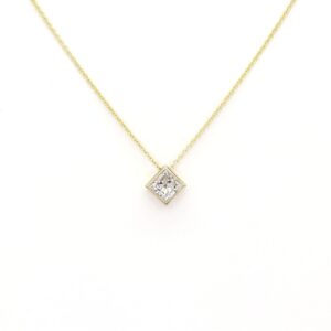 0.55ct Princess Cut Lab Grown Diamond 14K Gold Bezel Necklace