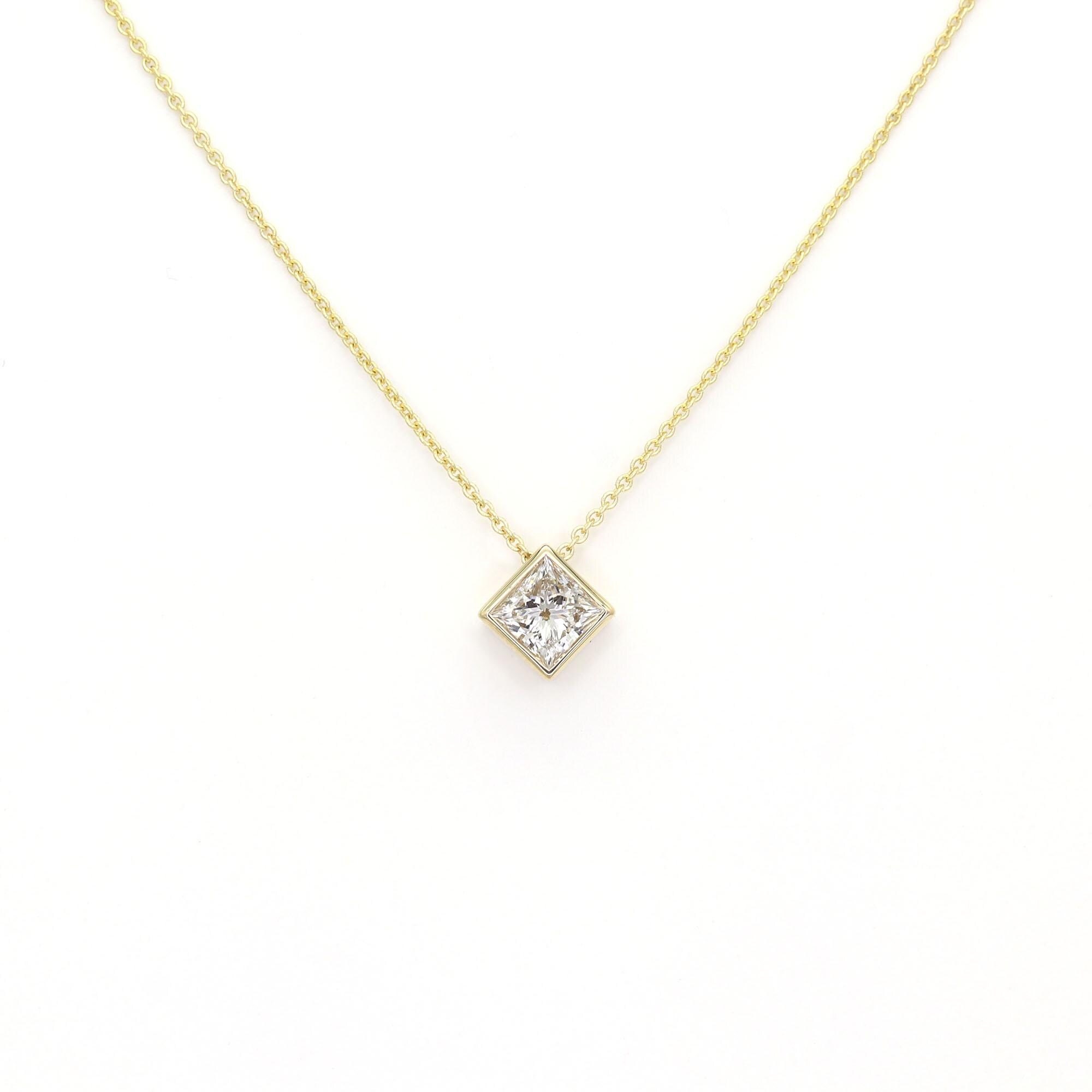 0.55ct Princess Cut Lab Grown Diamond 14k Gold Bezel Necklace