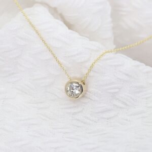 0.5ct Lab Grown Diamond Bezel Necklace: 14k Solid Gold Solitaire. Dainty Necklace