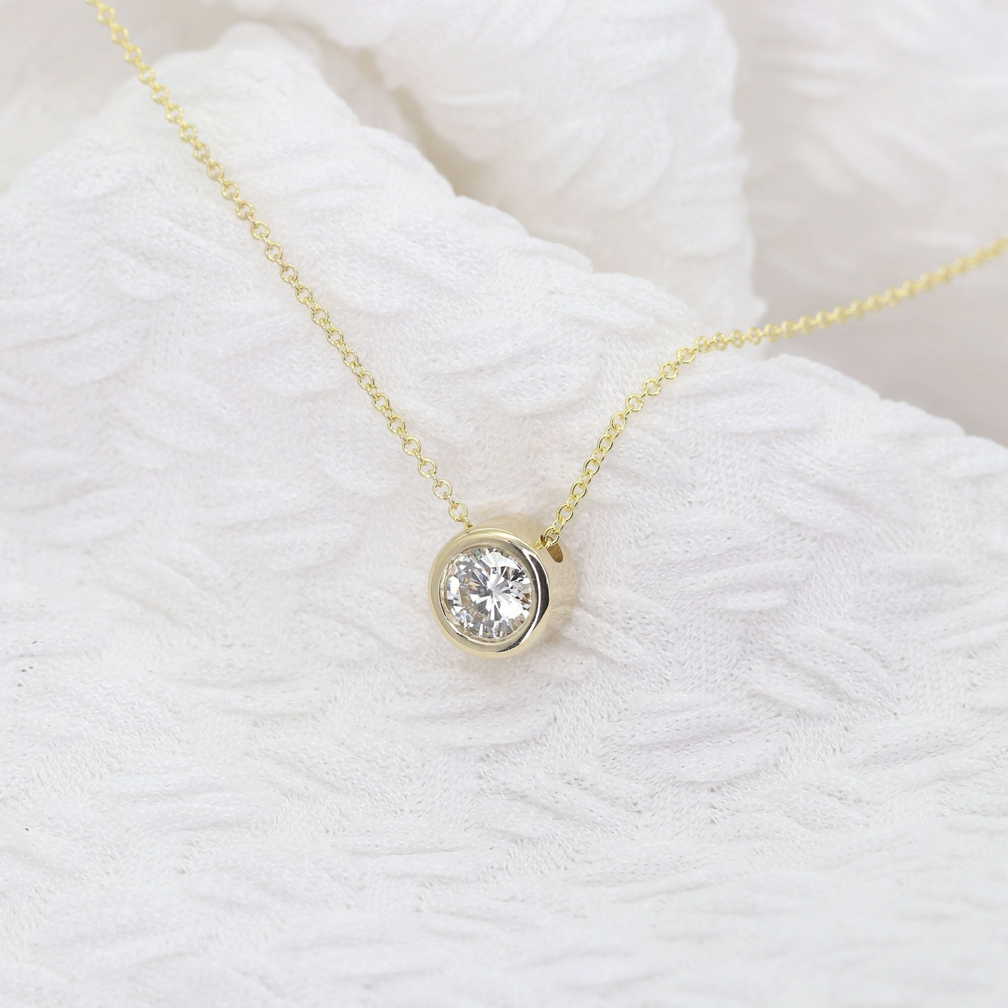 0.5ct Lab Grown Diamond Bezel Necklace: 14k Solid Gold Solitaire. Dainty Necklace 0.5ct Lab Grown Diamond Bezel Necklace: 14k Solid Gold Solitaire. Dainty Necklace