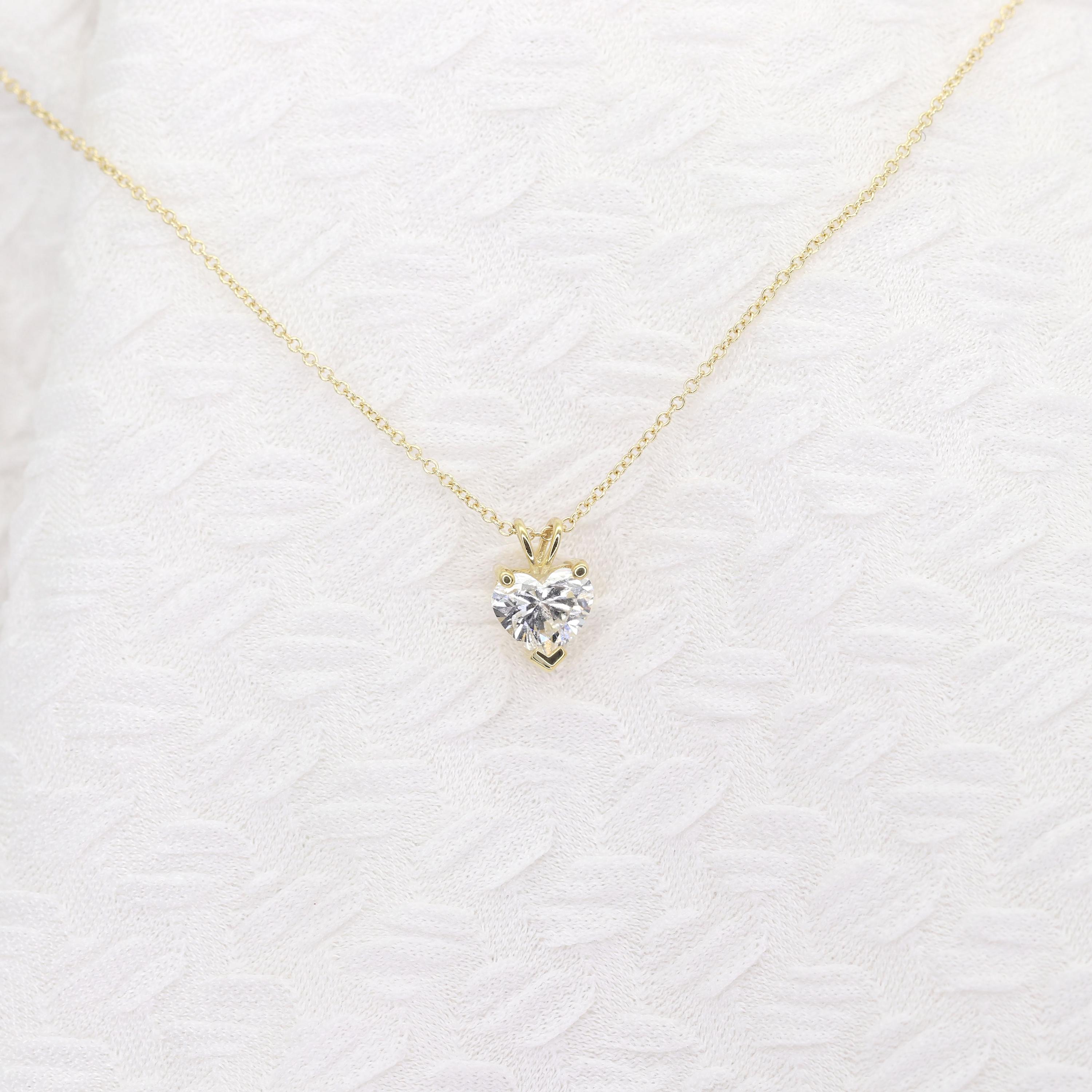 1.0ct Heart Lab Grown Diamond Charm Necklace: 14k Solid Gold Solitaire. Wedding Necklace 1.0ct Heart Lab Grown Diamond Charm Necklace: 14k Solid Gold Solitaire. Wedding Necklace