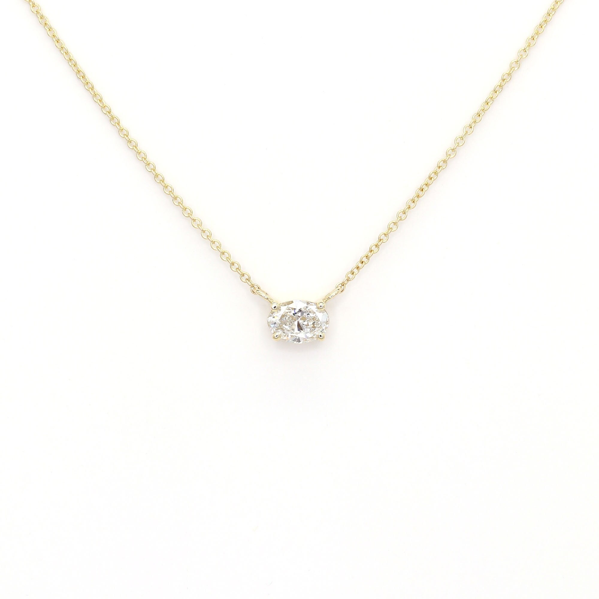 14k Solid Gold 0.50ct Lab Grown Diamond Necklace: 14k Gold Oval Solitaire