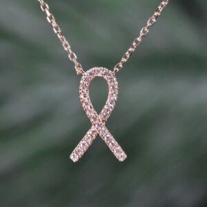 Breast Cancer Awareness Necklace, Diamond Solid 14kt Gold necklace, Cancer Ribbon necklace, Fine jewelry, Cancer survivor gift