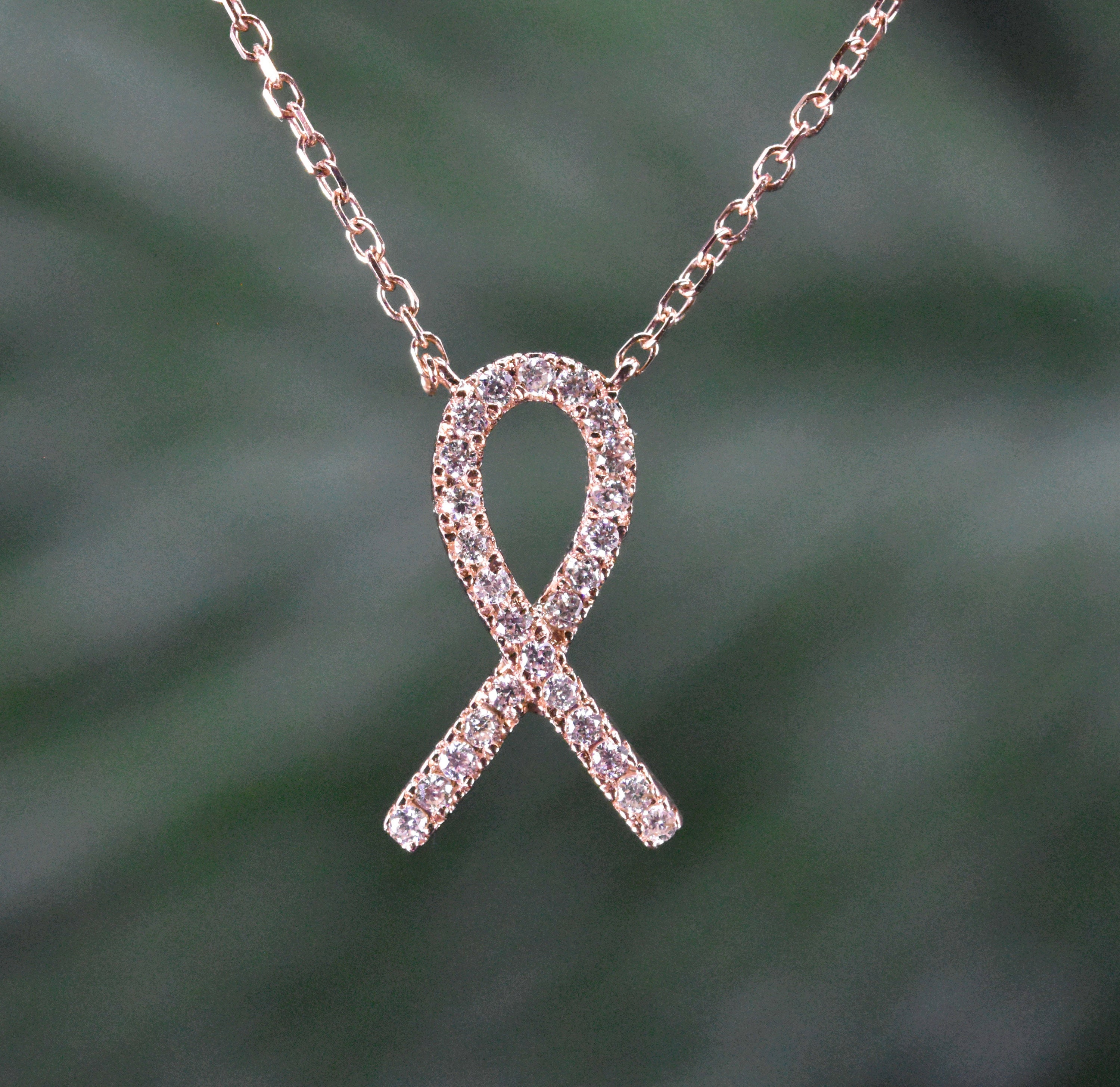 Breast Cancer Awareness Necklace, Diamond Solid 14kt Gold Necklace, Cancer Ribbon Necklace, Fine Jewelry, Cancer Survivor Gift