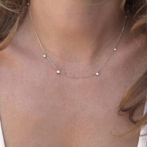 Gold Diamond Necklace, Station Solitaire Diamonds Necklace, Simple Wedding Necklace, Dainty Necklace