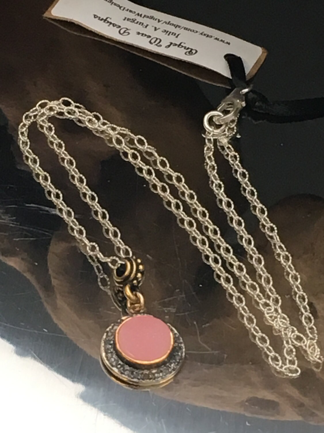 Pale Pink Druzy And Diamond Necklace Pale Pink Druzy And Diamond Necklace