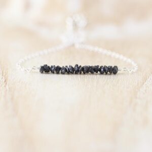 Raw Black Diamond Bar Necklace In Sterling Silver, 14kt Gold Or Rose Gold Filled, Dainty Rough Gemstone Choker
