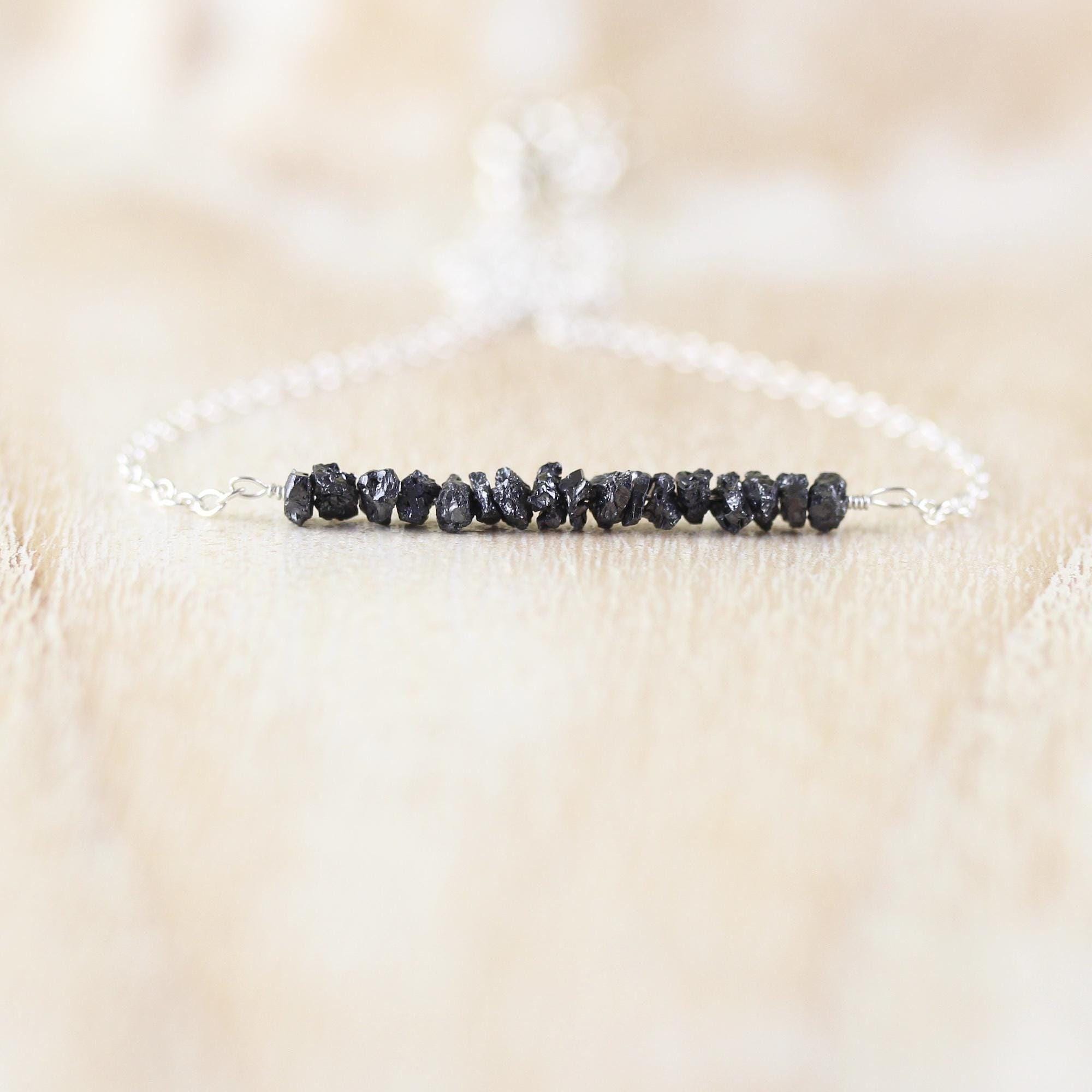Raw Black Diamond Bar Necklace In Sterling Silver, 14kt Gold Or Rose Gold Filled, Dainty Rough Gemstone Choker Raw Black Diamond Bar Necklace In Sterling Silver, 14kt Gold Or Rose Gold Filled, Dainty Rough Gemstone Choker