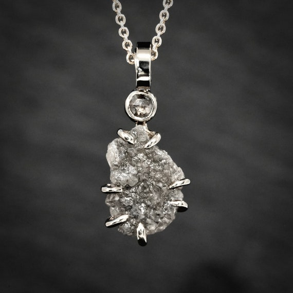 Raw Grey Diamond Necklace. White Gold Silver Raw Rustic Uncut Organic Grey Salt And Pepper Natural Diamond Necklace. Unique Gift For Her Raw Grey Diamond Necklace. White Gold Silver Raw Rustic Uncut Organic Grey Salt And Pepper Natural Diamond Necklace. Unique Gift For Her