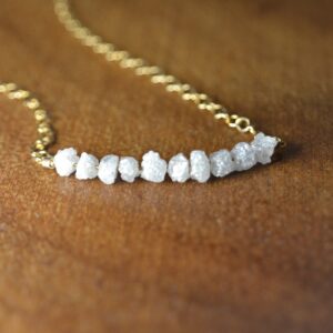 Raw Diamond Necklace In Sterling Silver, 14k Gold // White Diamond Jewelry // April Birthstone // Healing Gemstone // Dainty Diamond Jewelry