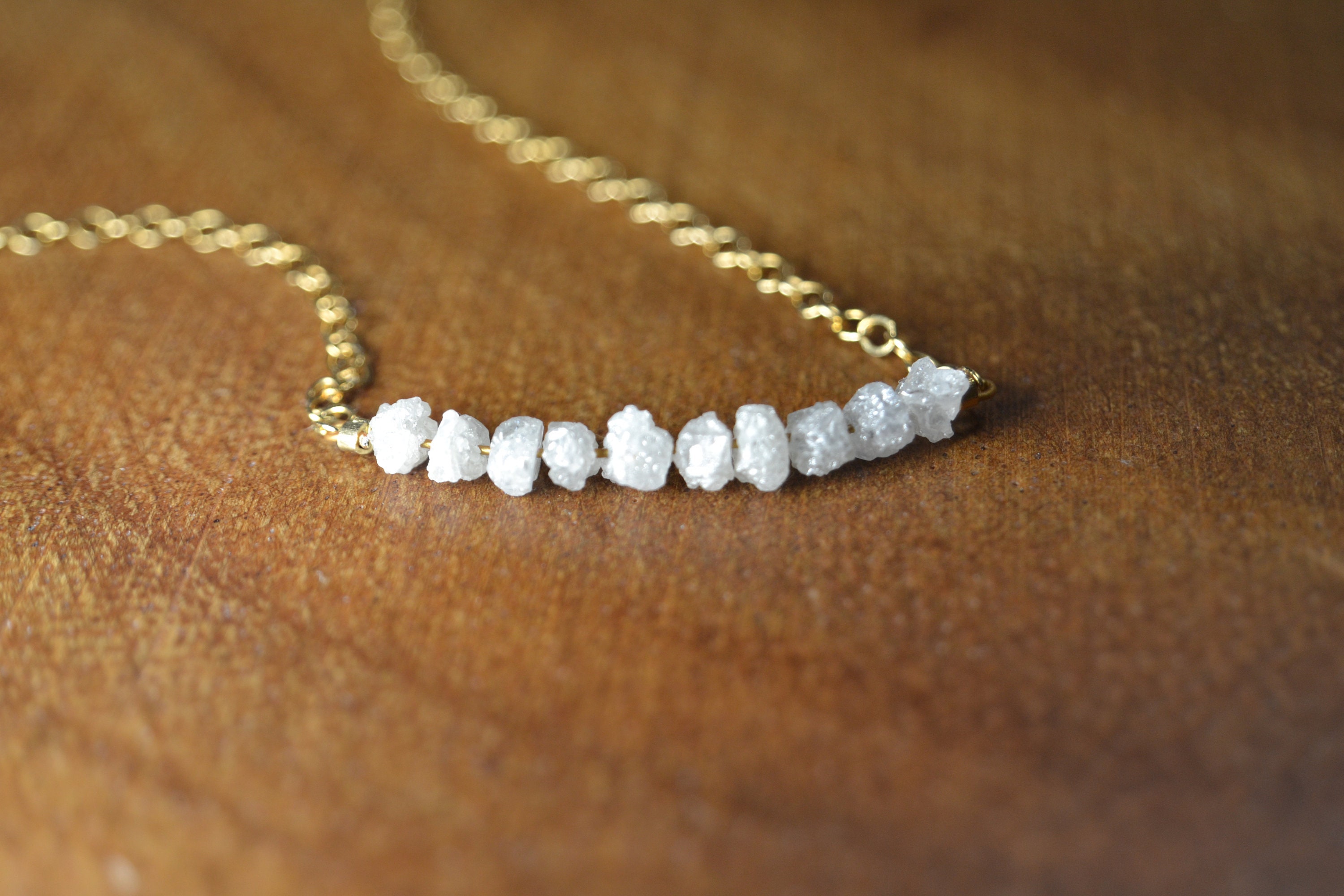 Raw Diamond Necklace In Sterling Silver, 14k Gold // White Diamond Jewelry // April Birthstone // Healing Gemstone // Dainty Diamond Jewelry
