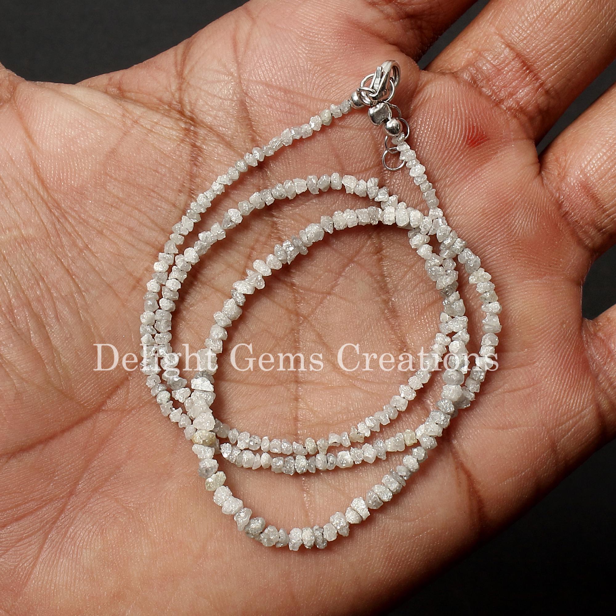 Rough Grey Diamond Beaded Necklace, Dainty Jewelry, 17 Inch