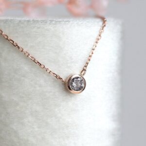 Salt Pepper Diamond Necklace, Solitaire Diamond Necklace, Simple Bezel Set Diamond Necklace 14k 18k Rose, White, Yellow Gold