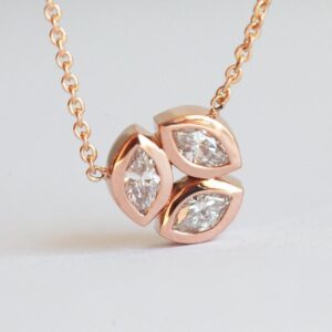 Unique Rose Gold Diamond Necklace, Solitaire Diamond Necklace, Mother Marquise Diamonds Necklace Jewelry, Mom Anniversary Gift Necklace