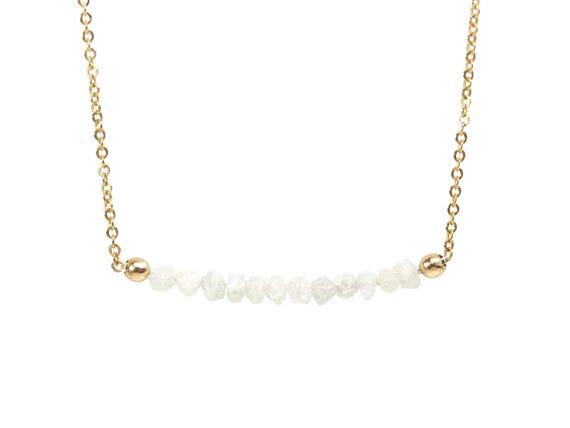 White Diamond Necklace In 14k Gold Filled - Mother's Day Gift - Rough Uncut Diamonds - Natural Unfinished Raw Diamonds - April Birthstone