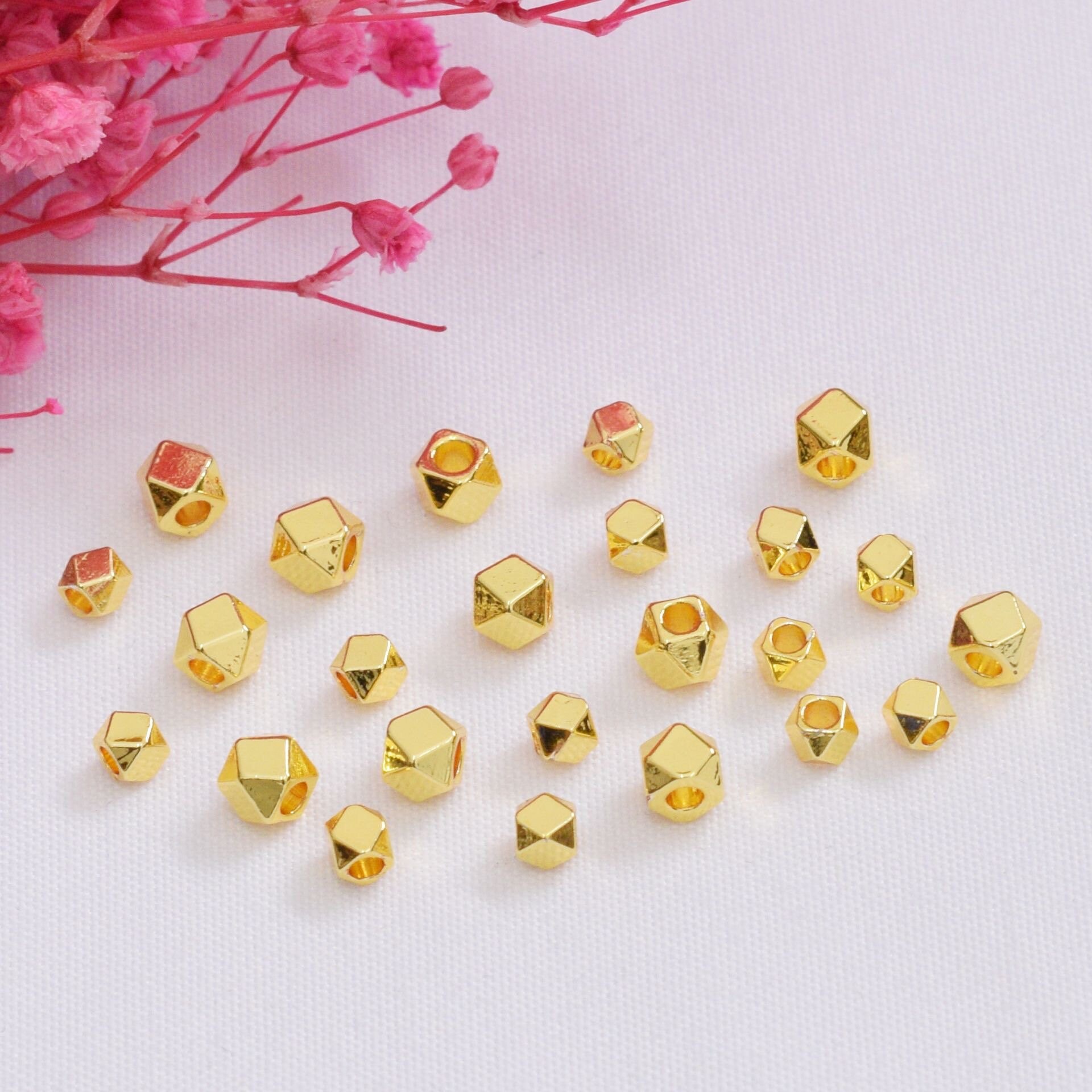 18k Gold-plated Color-preserving Diamond Beads,faceted Square Spacer Beads,bracelet Accessories,diy Handmade Beading Material,square Beads