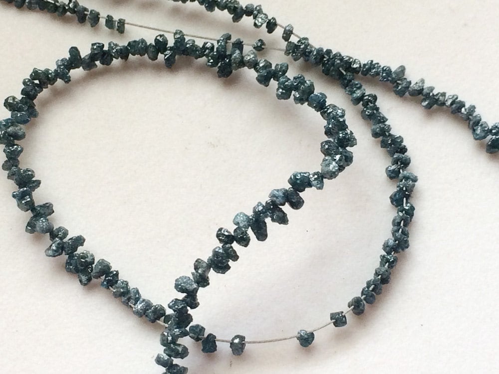 2-3mm Blue Rough Diamond Drops, Blue Raw Diamond Beads, Blue Diamond Drilled Briolettes For Jewelry, Blue Diamond Beads 3.5 Inch - Ds219