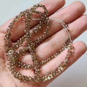 2-3mm Cognac Diamond Briolette Bead Natural Clear Cognac Diamond Faceted Tear Drop Diamond For Jewelry (2 Pcs To 20 Pcs Options) - Mka1