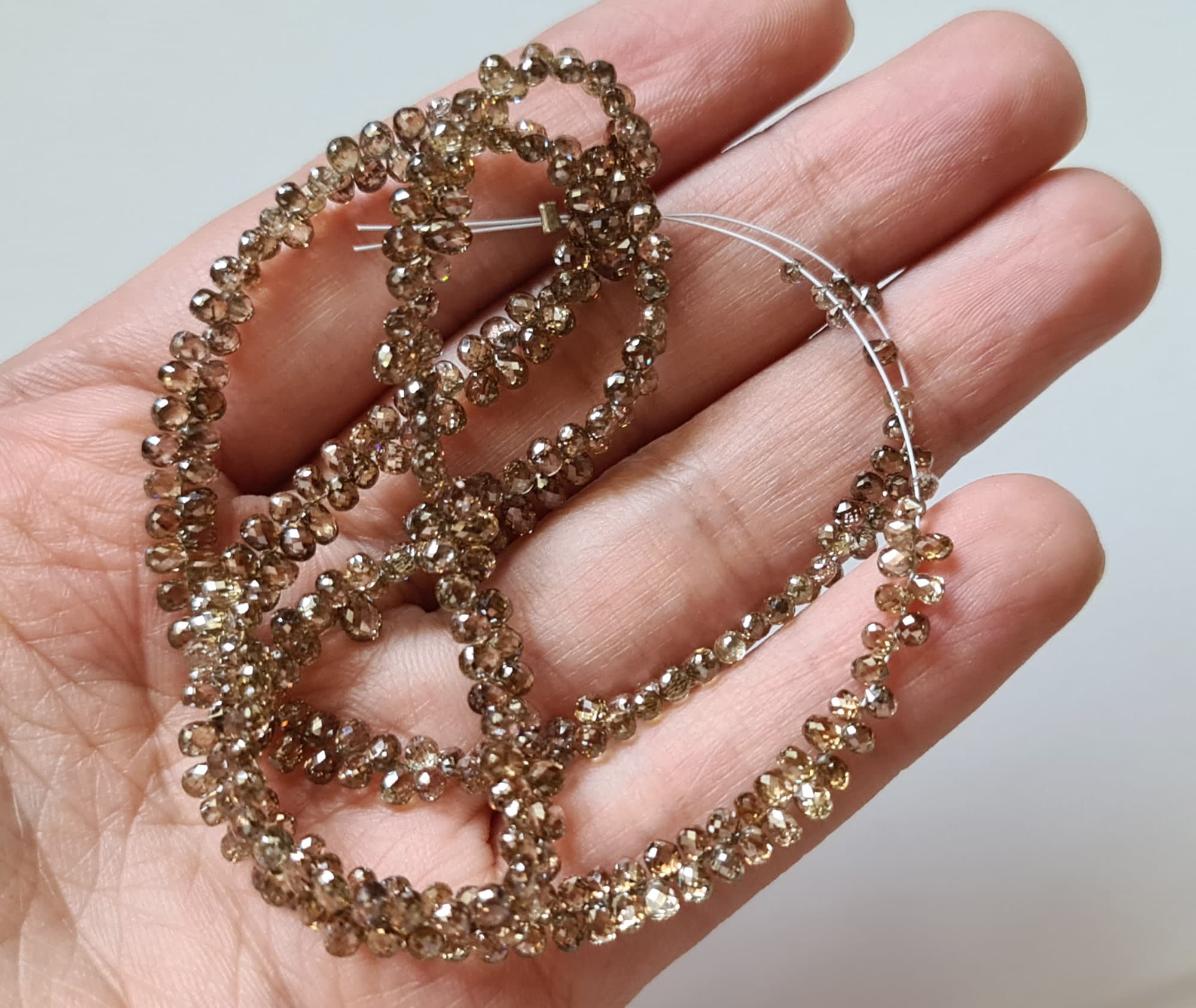 2-3mm Cognac Diamond Briolette Bead Natural Clear Cognac Diamond Faceted Tear Drop Diamond For Jewelry (2 Pcs To 20 Pcs Options) - Mka1