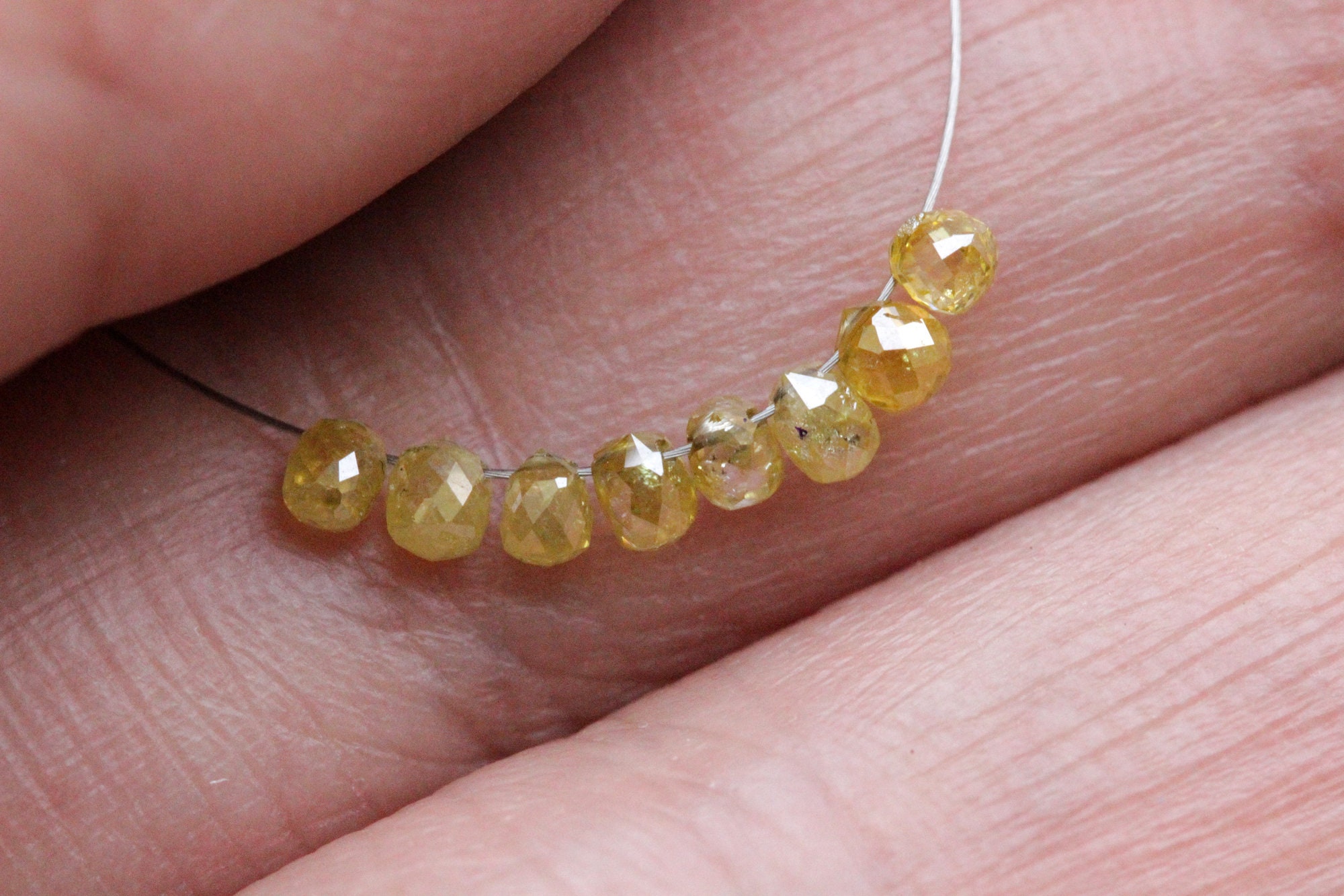 2.3x2.1mm-2.5x2.2mm Yellow Diamond Drops, Natural Yellow Diamond Briolette Faceted Tear Drop Beads (1 Pc To 2 Pcs Options) - Pdd231