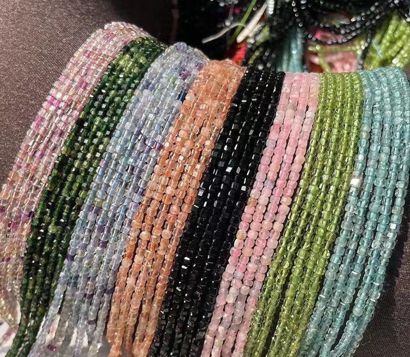 2.5-3mm Natural Faceted Square Beads, Diamond Faceted Small Size Beads, One Strand 15"