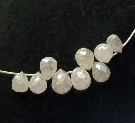 2x2.5mm Approx Raw White Diamond Briolette Beads, Natural Sparkling Rough Diamond Tear Drops, 10 Pcs Raw Faceted Diamonds - Ddp44a