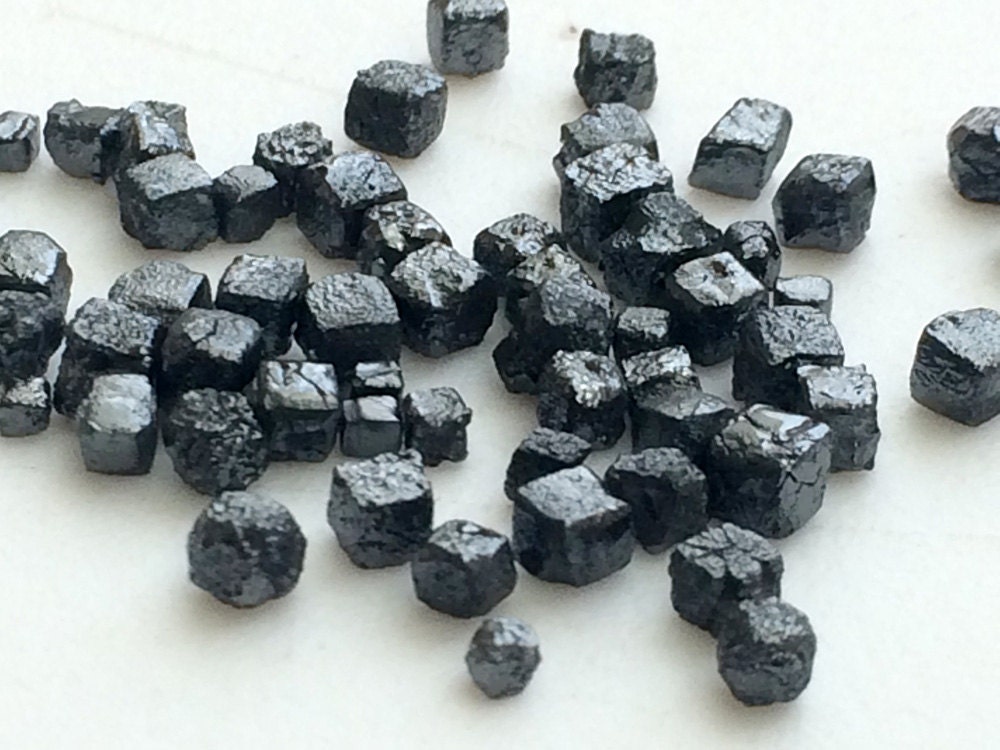 3-3.5mm Black Perfect Cube Rough Diamonds, Undrilled Natural Black Raw Diamond Box Bead, Loose Raw Uncut Diamond Cubes (1pc To 10pcs)