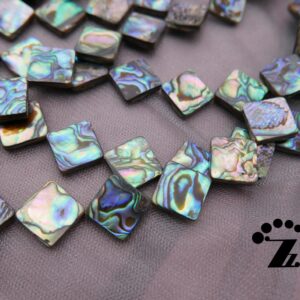 Abalone shell smooth flat diamond beads,diagonal square,No plastic interlayer,14mm,Hole size 1mm,15" full strand