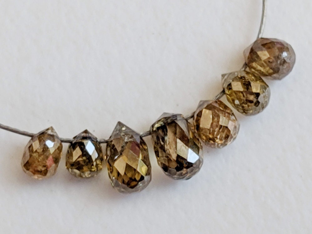 Champagne Faceted Diamond Tear Drops 3-4mm Natural Champagne Diamond Briolette Bead, Loose Diamond Drop Pendant (1pc To 2pcs) - Ppd164