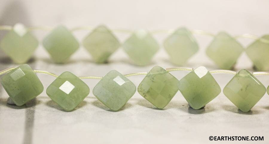 L/ New Jade 16x16mm Diamond Briolette Beads 16" Strand Natural Nephrite Gemstone For Jewelry Making