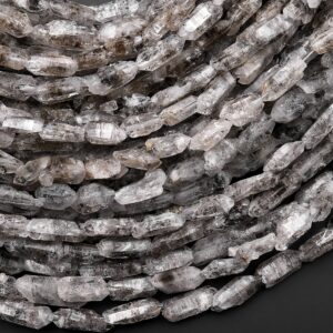 UV Reactive Rare Ancient Natural Smoky Enhydro Petroleum Diamond Quartz Beads Real Natural Crystal Gemstone from Pakistan 15.5" Strand