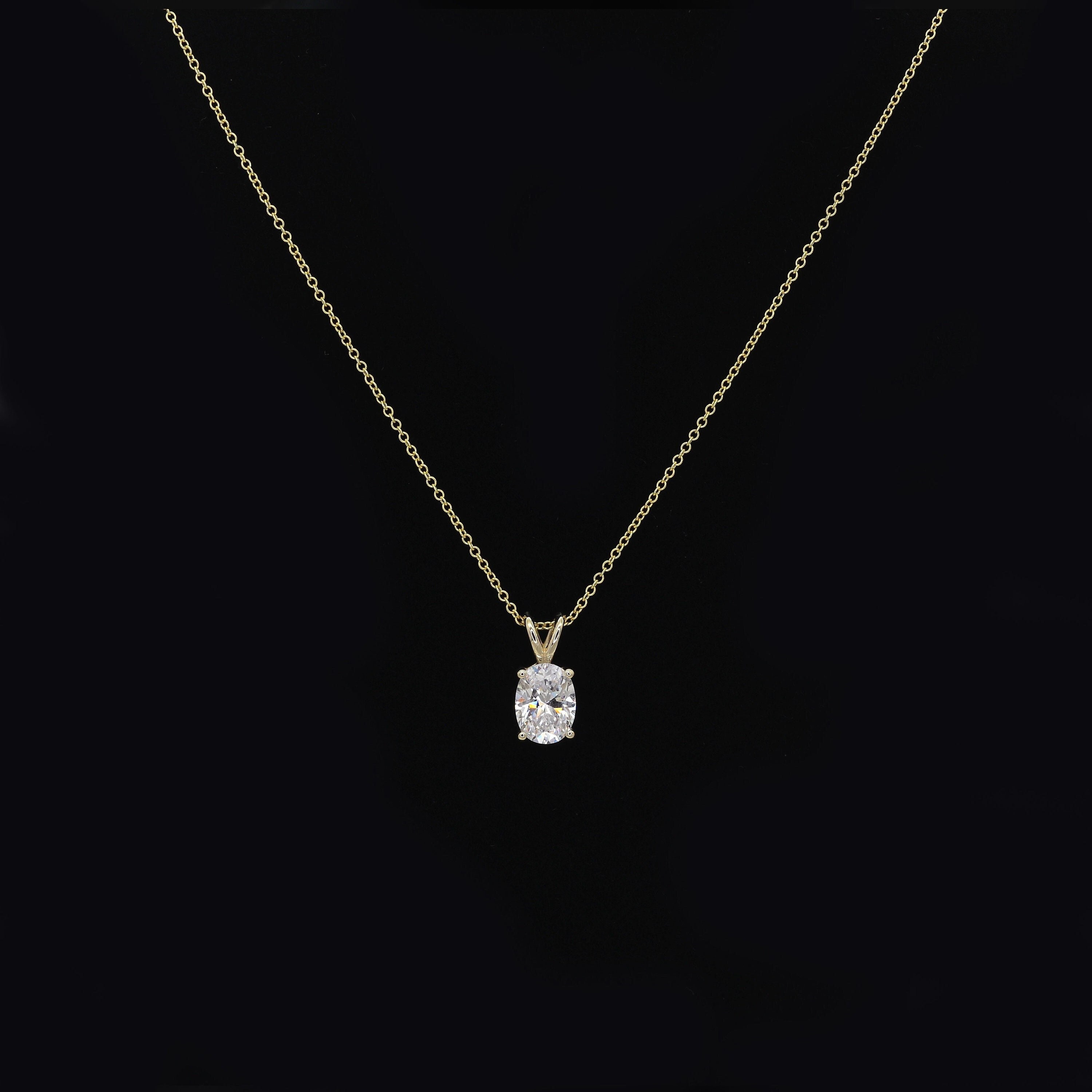 1.0ct Oval Lab Grown Diamond Necklace: 14k Solid Gold Solitaire. Wedding Charm Pendant. Promise Necklace