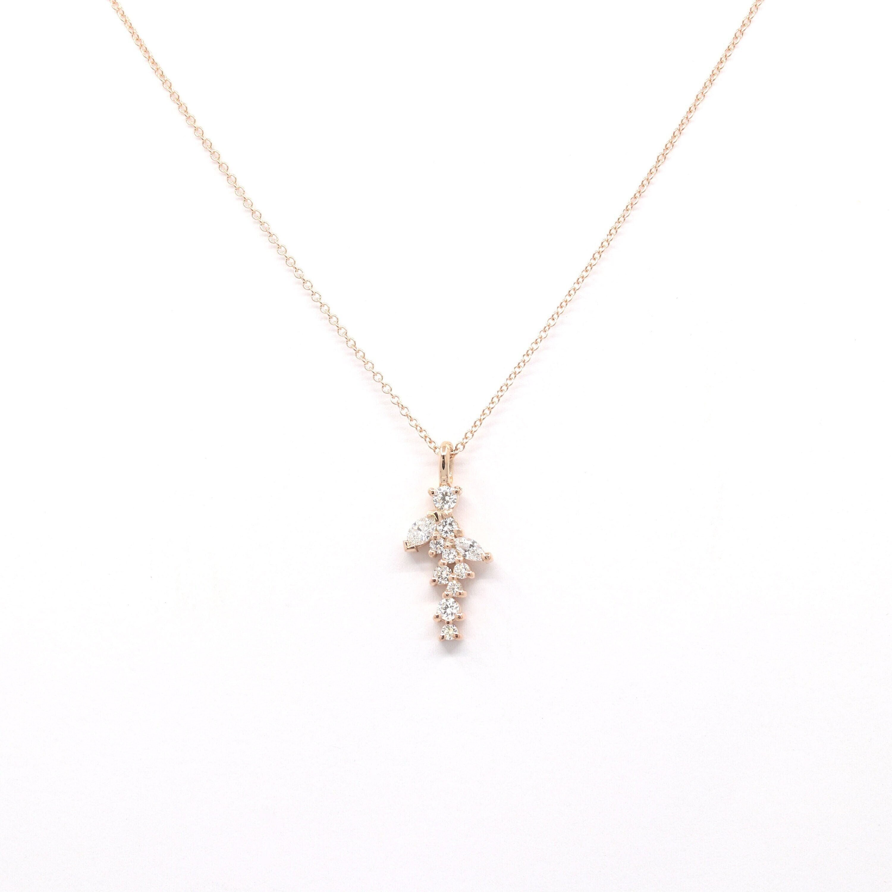14k Gold Diamond Cluster Necklace: Handmade Delicate Pendant 14k Gold Diamond Cluster Necklace: Handmade Delicate Pendant