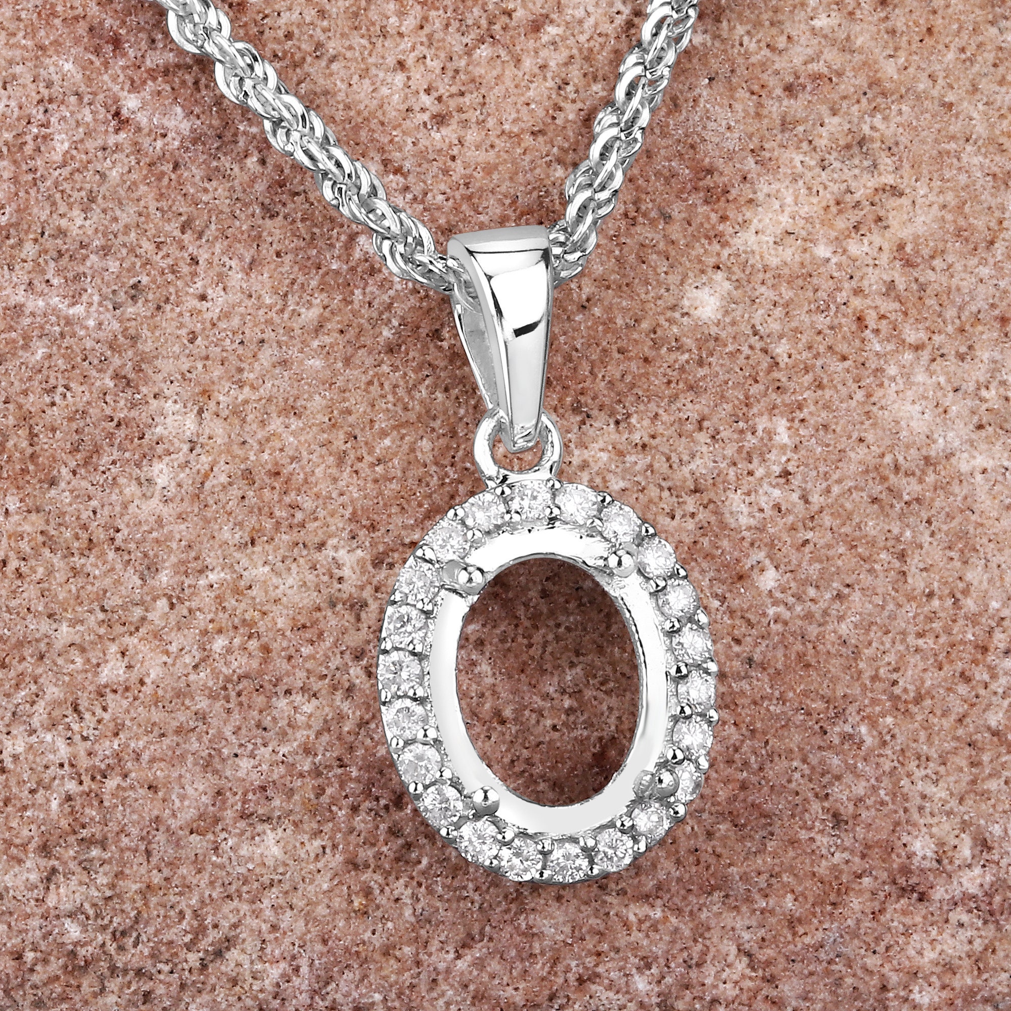 14k Gold Semi Mount Pendant With Natural Diamonds, Customizable Gold Pendant Semi-mount, 14k Diamond Semi-mount - Holds 9x7mm Oval Stone