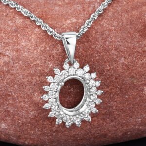 14k Gold Semi Mount Pendant With Natural Diamonds, Customizable Gold Pendant Semi-mount, 14k Diamond Semi-mount - Holds 11x9mm Oval Stone