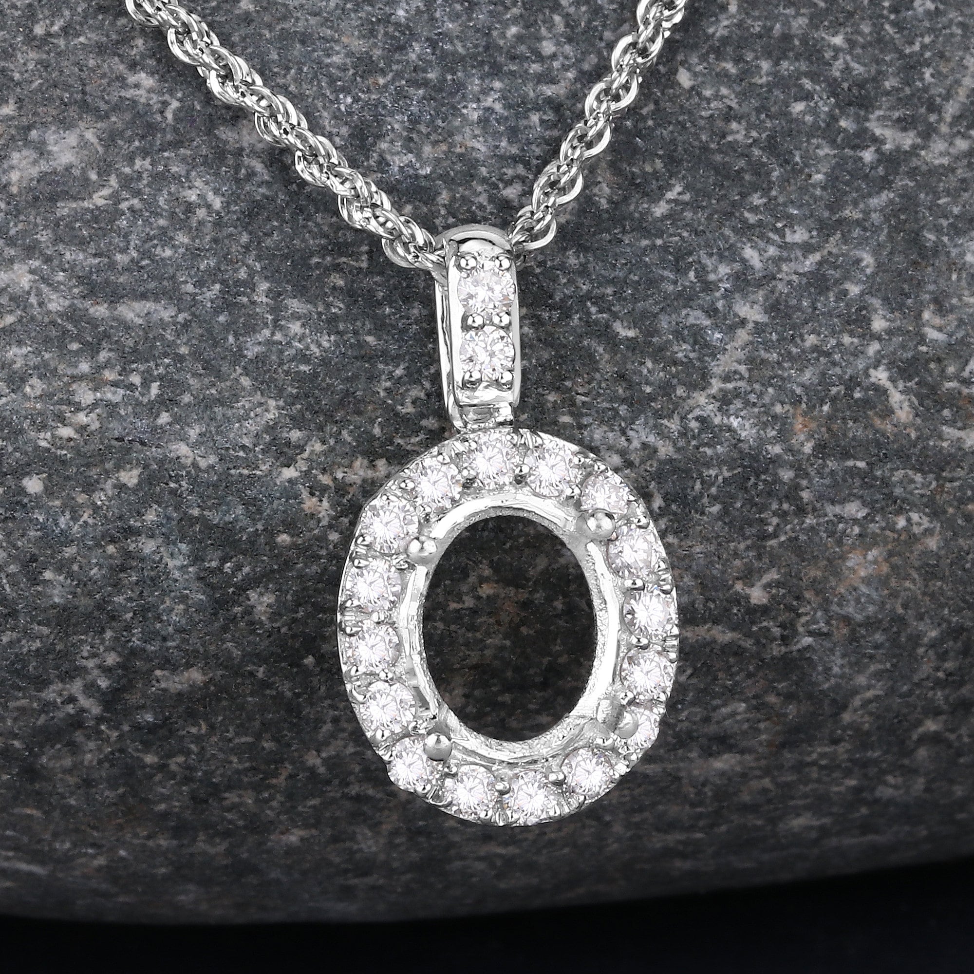 14k Gold Semi Mount Pendant With Natural Diamonds, Customizable Gold Pendant Semi-mount, 14k Diamond Semi-mount - Holds 10x8mm Oval Stone