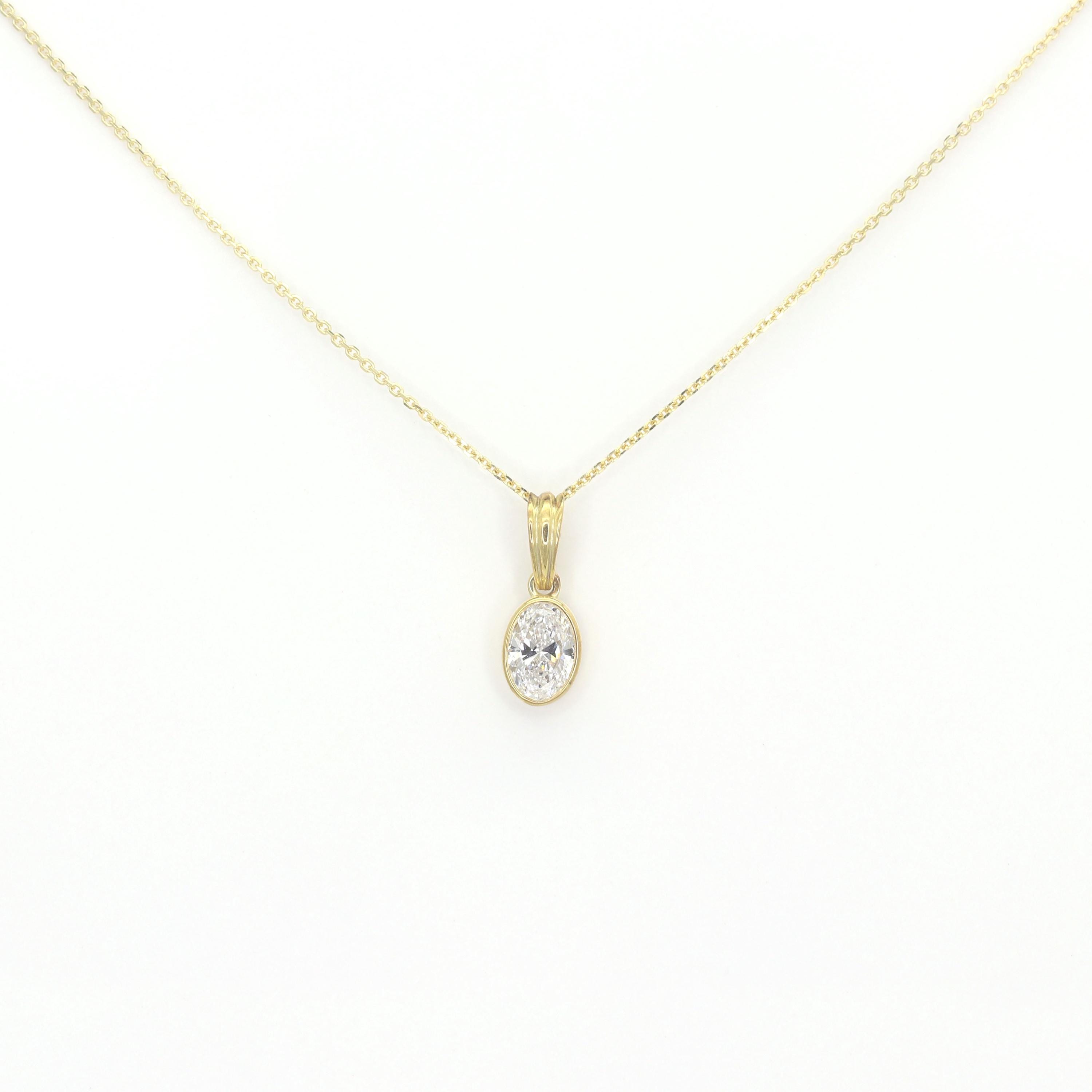 14k Solid Gold 0.55ct Lab Grown Diamond Necklace Charm /gold Solitaire Bezel Set Pendant / Oval Cut Lab Diamond