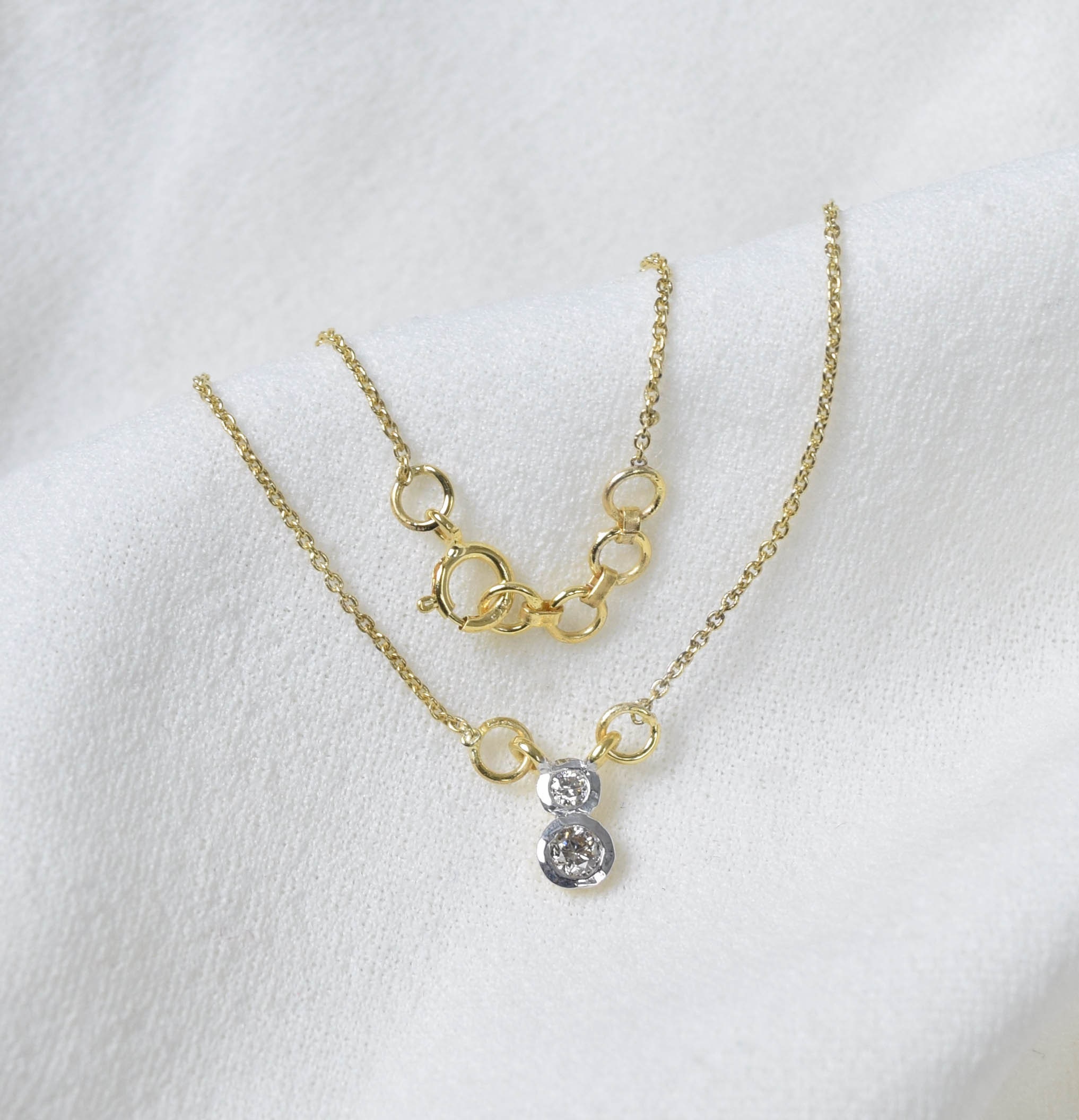 9 Carat Gold Two Diamond Necklace: Delicate Solitaire Pendant 9 Carat Gold Two Diamond Necklace: Delicate Solitaire Pendant