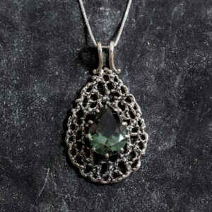 Green Diamond Pendant, Created Diamond, Green Stone Pendant, Large Pendant, Statement Pendant, Artisan Necklace, Solid Silver Pendant,silver