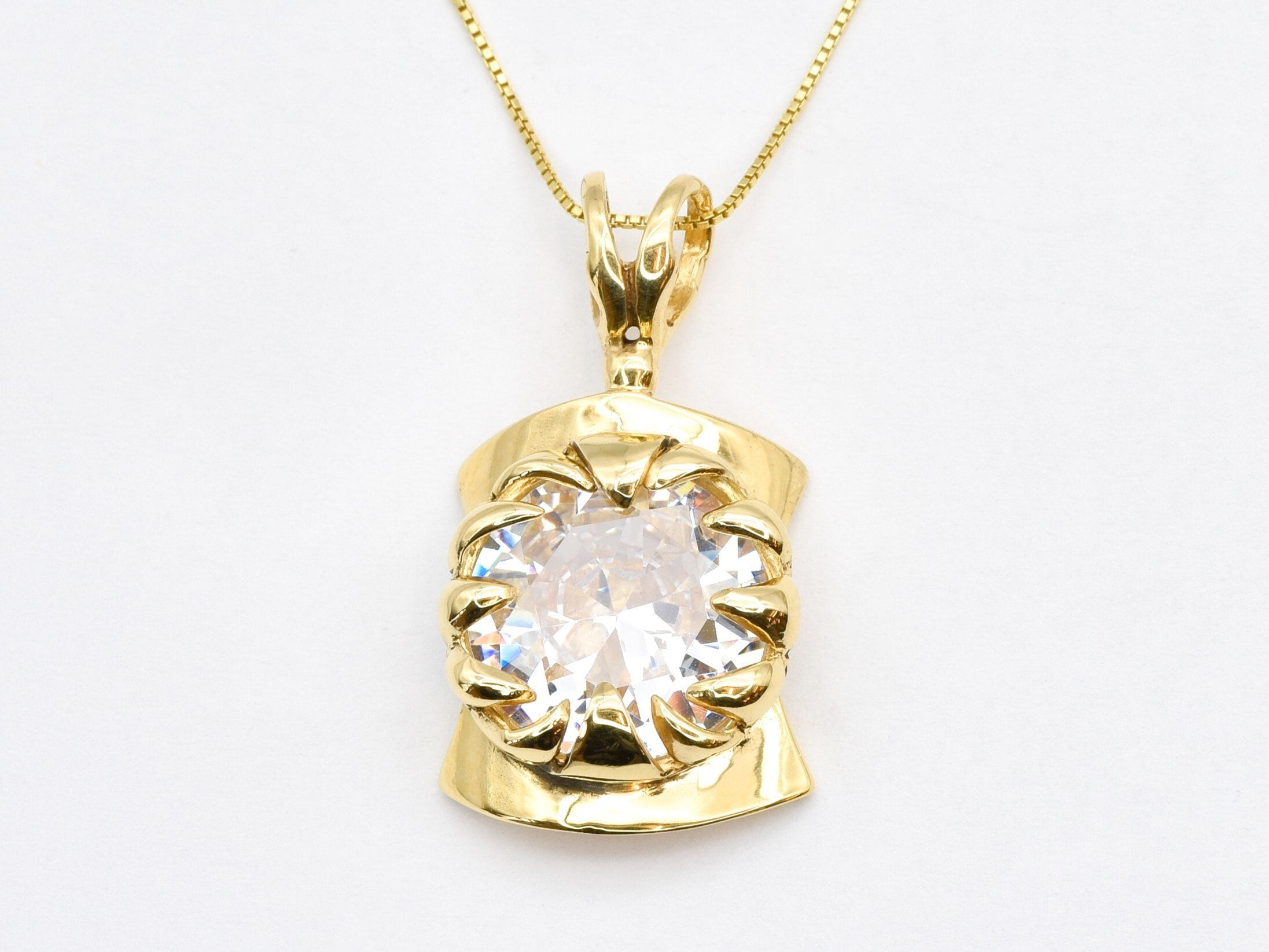 Large Diamond Pendant, Created Diamond, Gold Diamond Necklace, Vintage Statement Necklace, Claw Diamond Pendant, For Her, Rare By Adina Large Diamond Pendant, Created Diamond, Gold Diamond Necklace, Vintage Statement Necklace, Claw Diamond Pendant, For Her, Rare By Adina