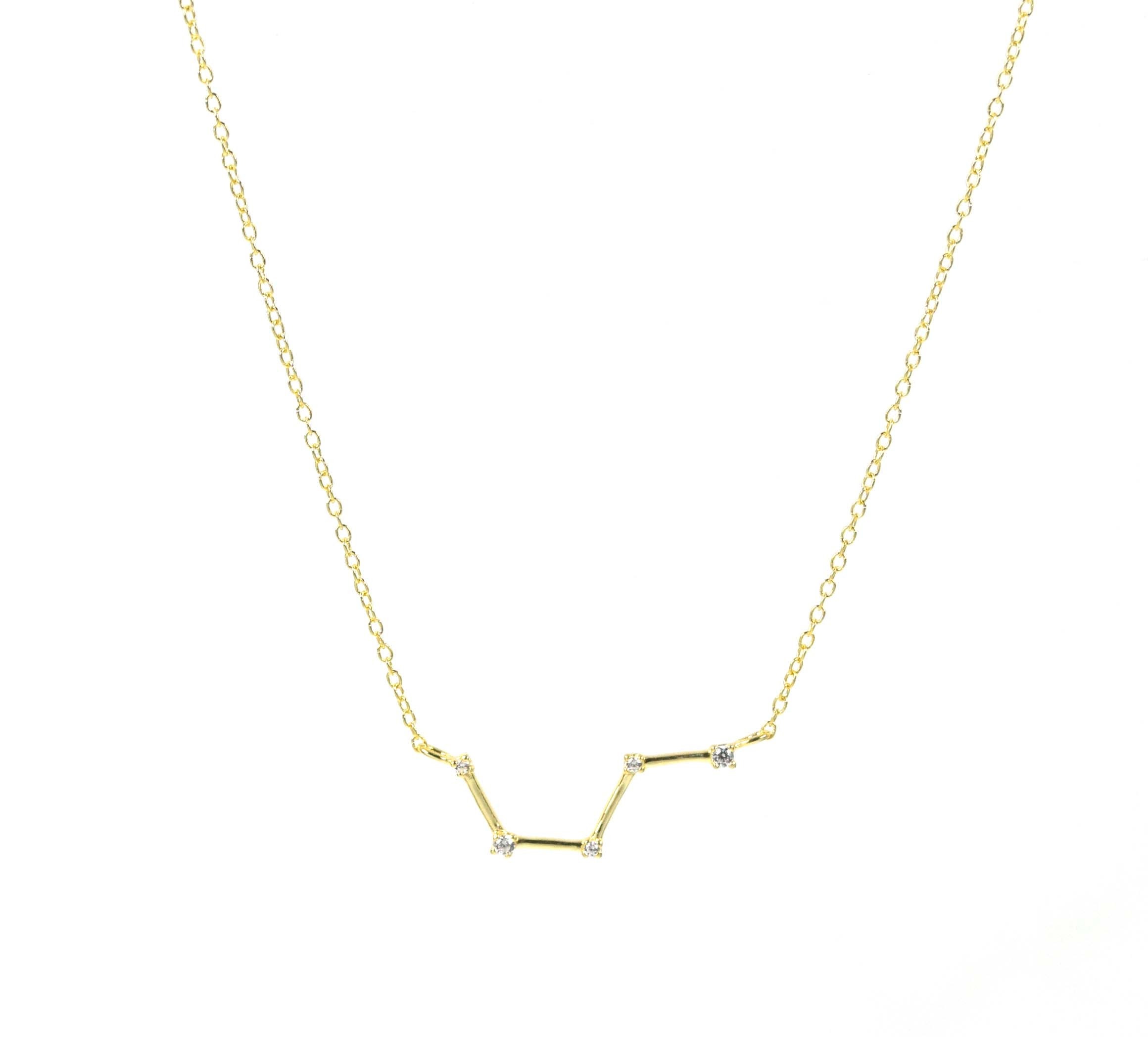 Solid Gold Diamond Aries Constellation Necklace: Zodiac Astrology Pendant