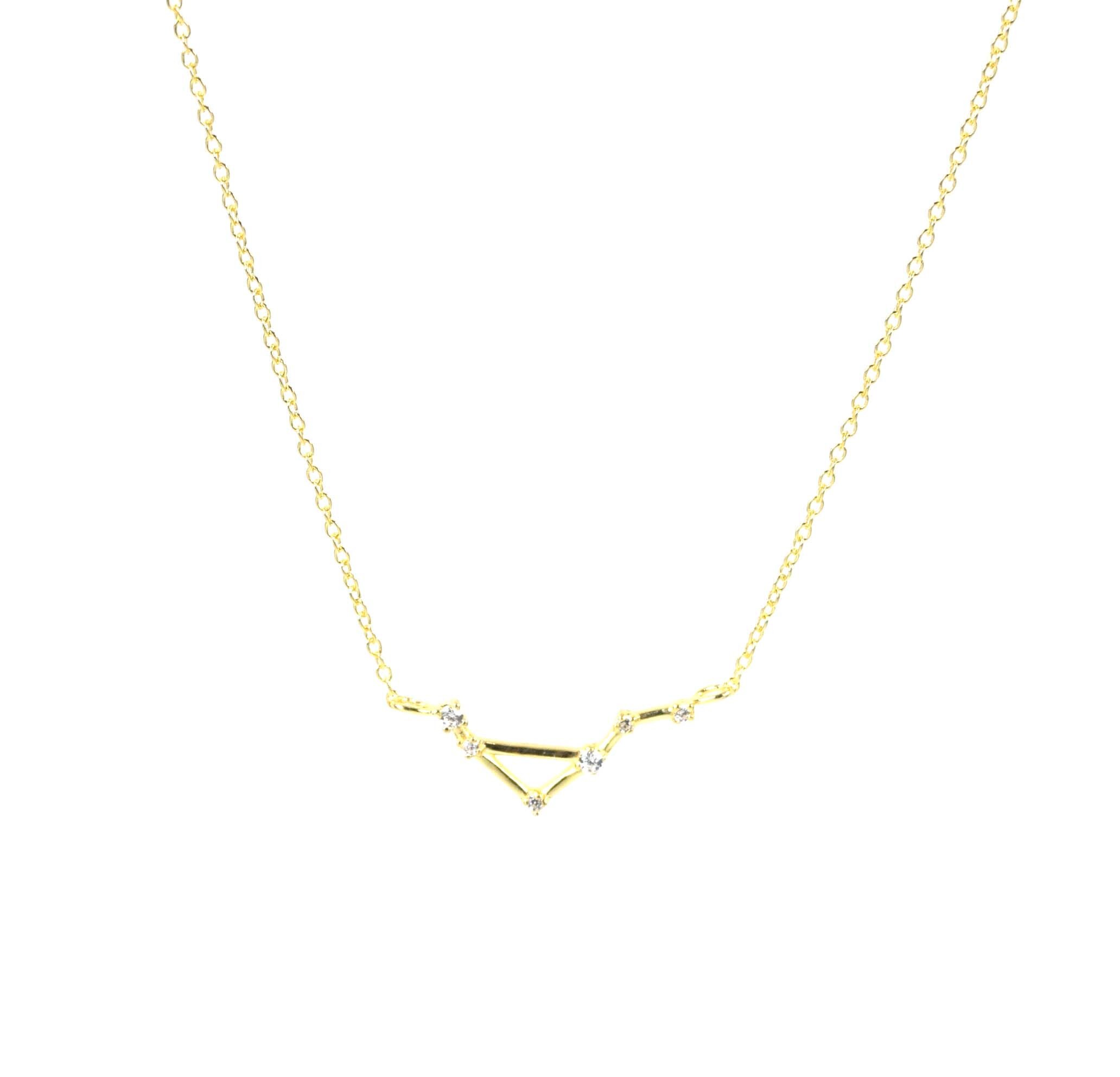 Solid Gold Diamond Libra Constellation Necklace: Zodiac Astrology Pendant