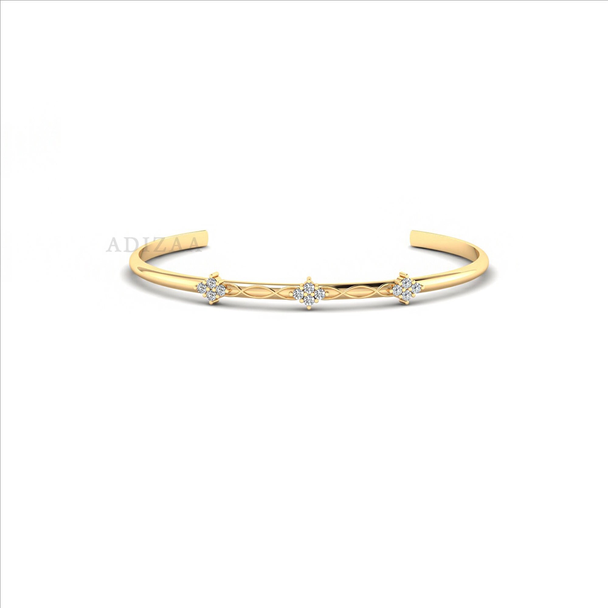 4 Diamond Cluster Climber Minimal Bangle Bracelete, Twisted Wave Gold Finish Minimalist Bangle For Womens, Dainty Bangle For Everyday Use 4 Diamond Cluster Climber Minimal Bangle Bracelete, Twisted Wave Gold Finish Minimalist Bangle For Womens, Dainty Bangle For Everyday Use
