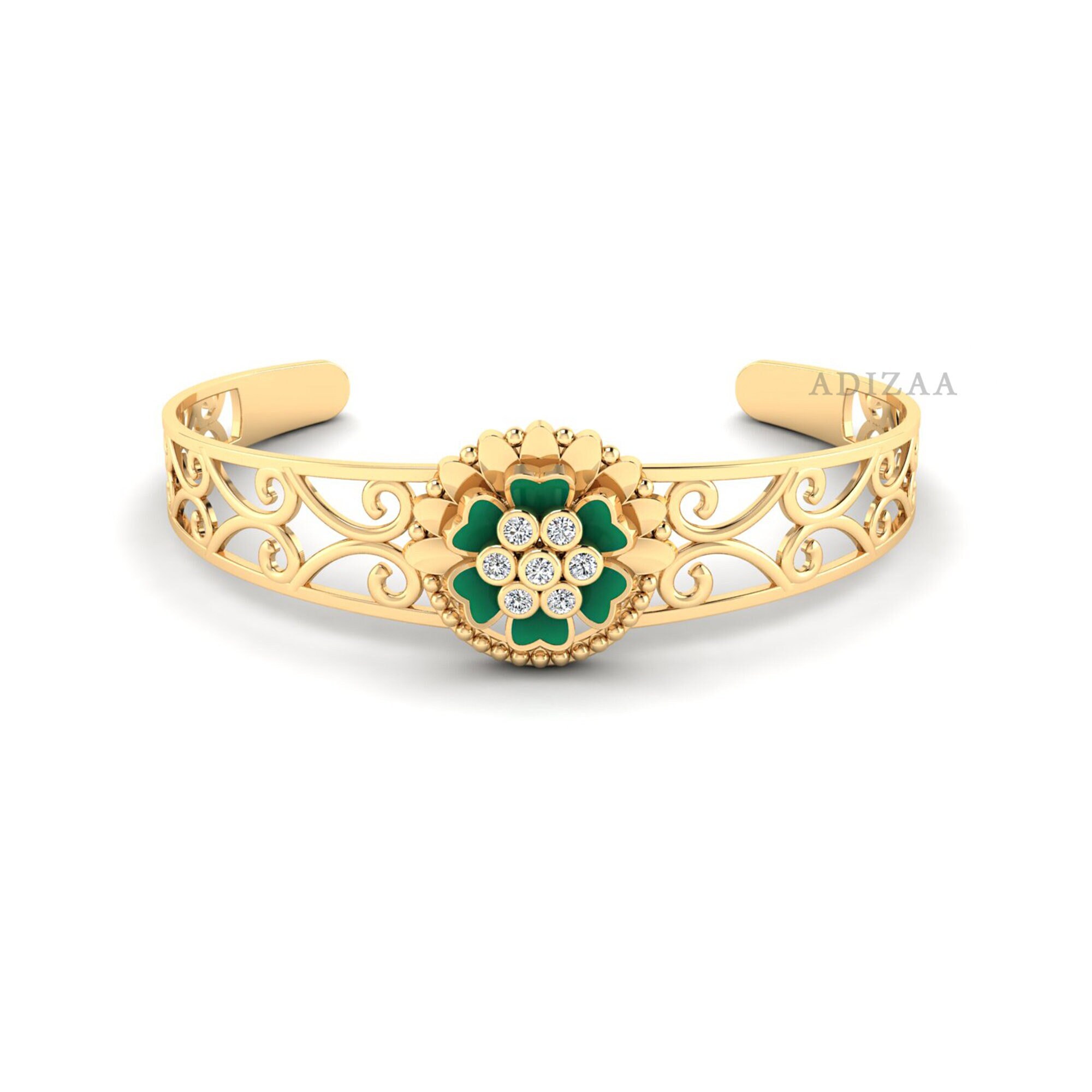 Floral Green, White, Black, Blue And Maroon Enamel Bangle, Cluster Diamond And Traditional Jali Pattern Cuff Bangle Bracelete For Mom Floral Green, White, Black, Blue And Maroon Enamel Bangle, Cluster Diamond And Traditional Jali Pattern Cuff Bangle Bracelete For Mom