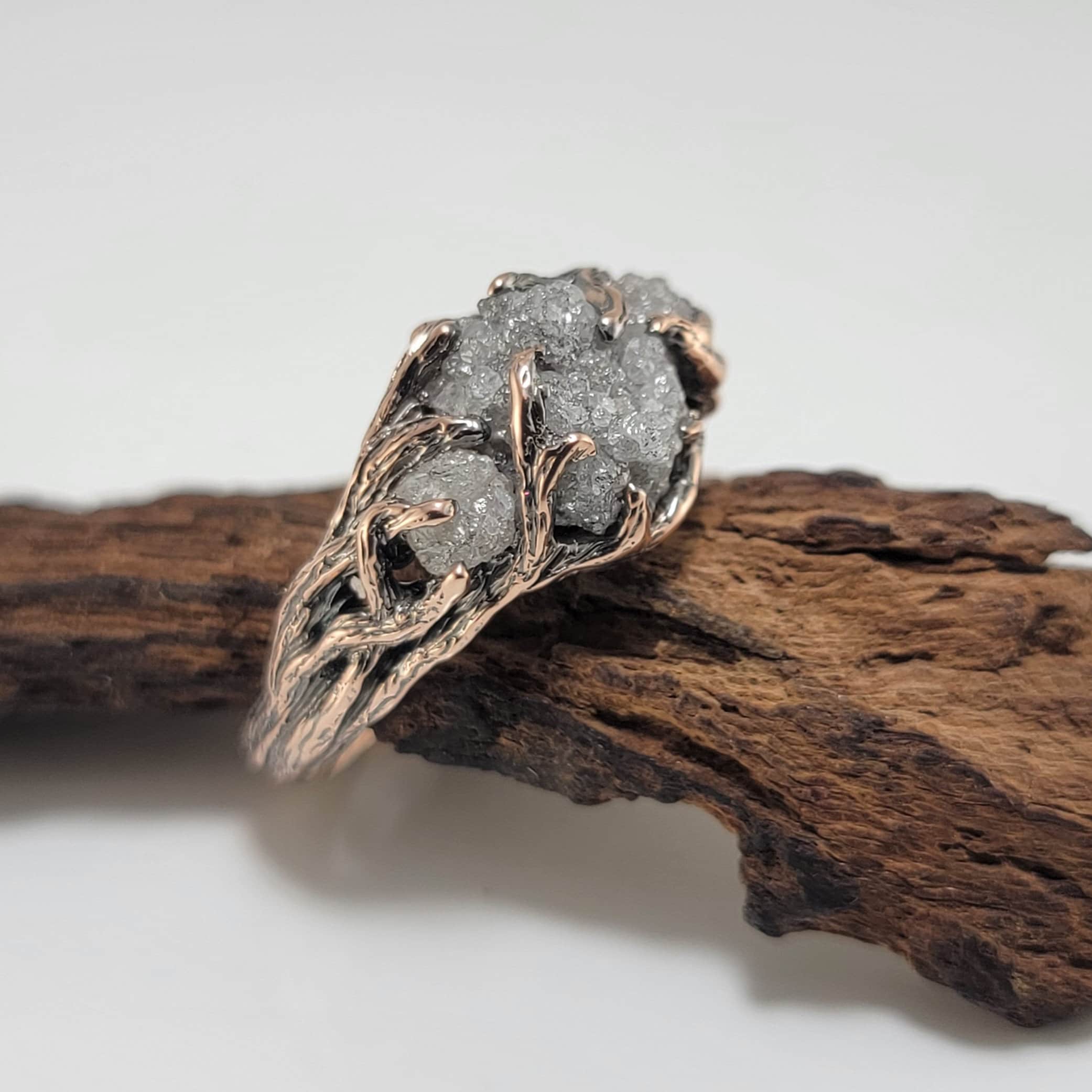 Raw Diamond Uncut Engagement Rough Twig Rose Gold Unique