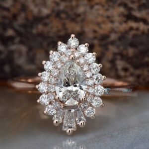1 1/2 Ct Vintage Diamond Ring-promise Ring-pear Shaped Engagement Ring-baguette Diamond Ring-art Deco Ring-solid Gold Ring-princess Ring 1 1/2 Ct Vintage Diamond Ring-promise Ring-pear Shaped Engagement Ring-baguette Diamond Ring-art Deco Ring-solid Gold Ring-princess Ring